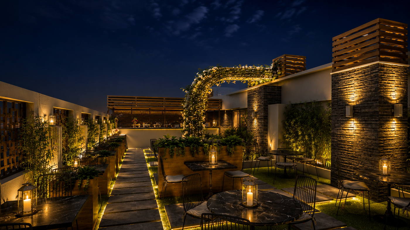 Hotel, Madurai, off top restaurent night view