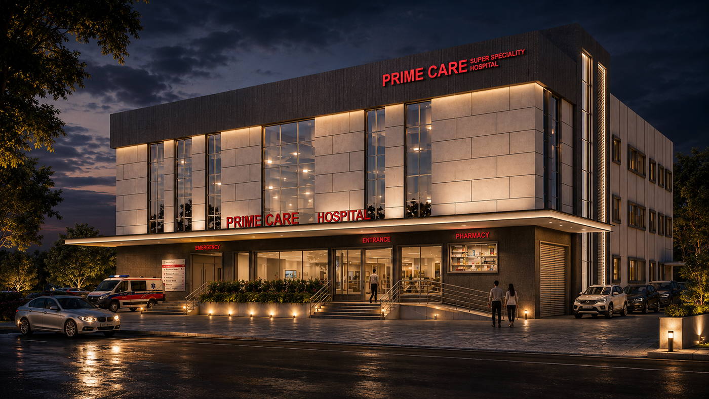 Prime Care Hospital, night view