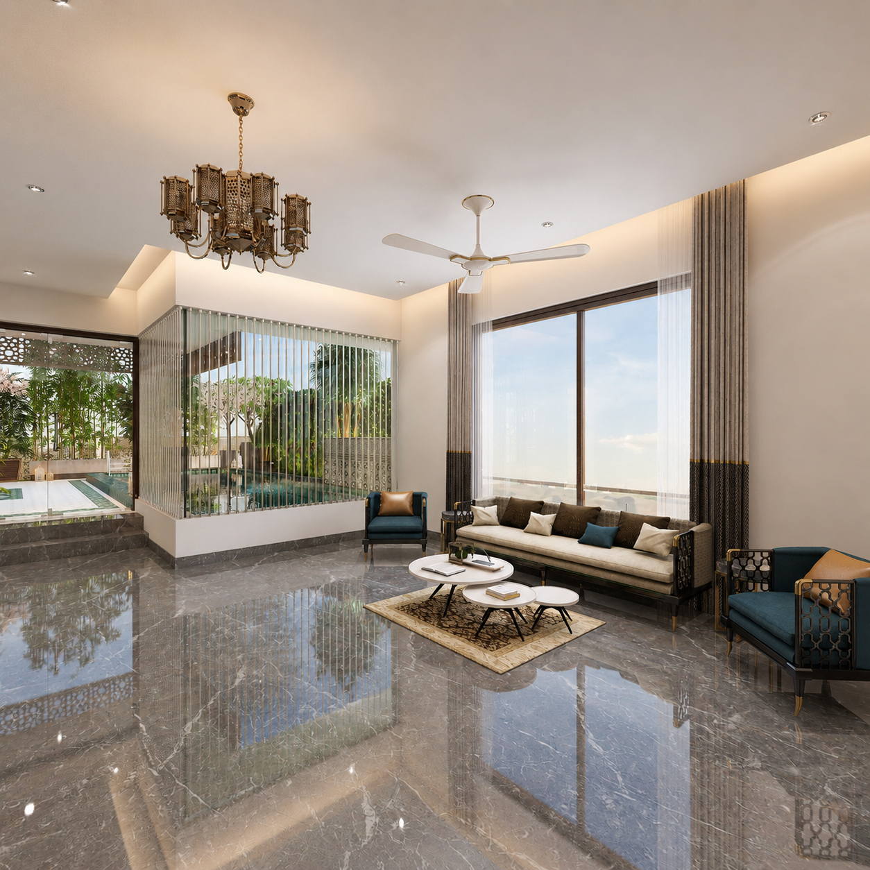 Villa, Kothari Road, living room