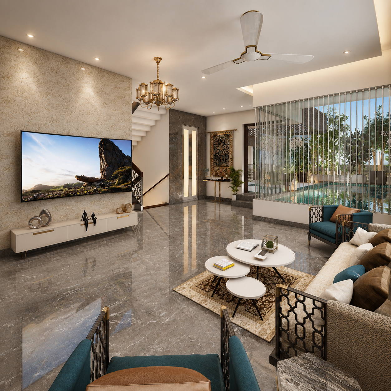 Villa, Kothari Road, living room
