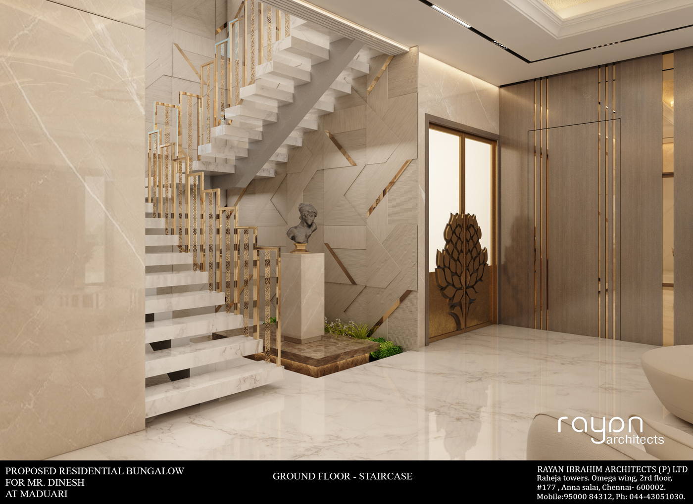 Villa, Madurai, ground floor staircase