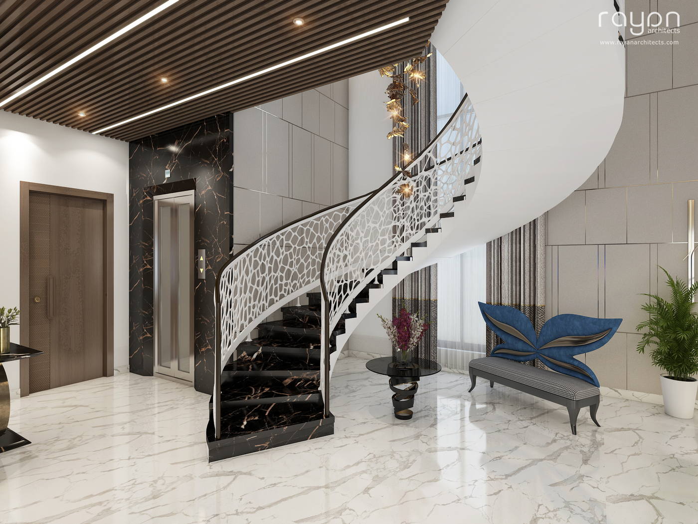 Villa, Palavakkam (2023), ground floor staircase