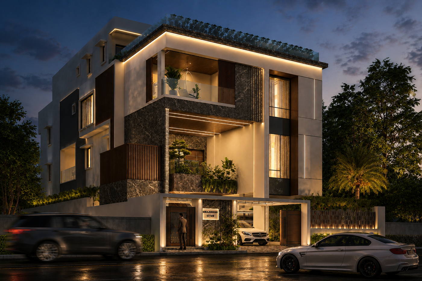 Villa, Palavakkam (2024), rgb color night view