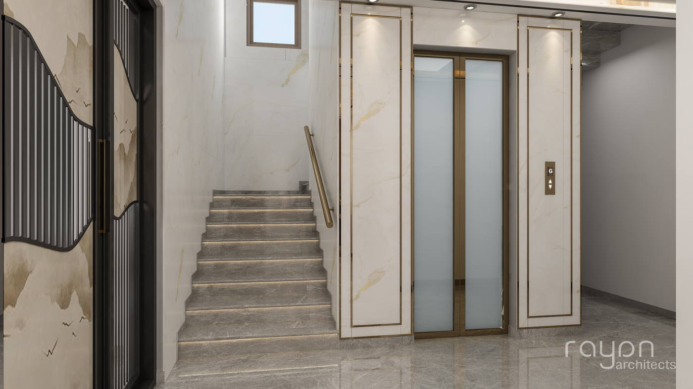 Villa, Selaiyur, first floor staircase01a