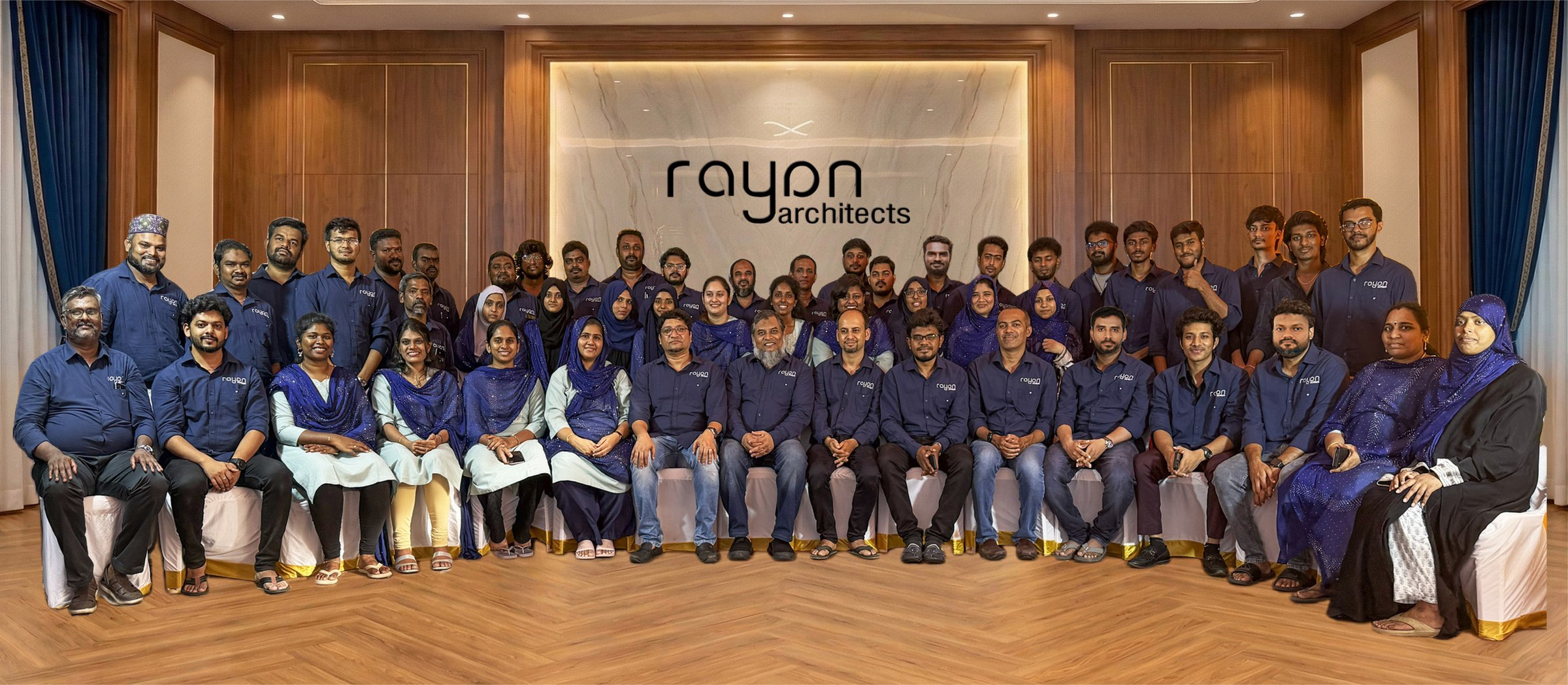 The full Rayan Ibrahim Architects studio, photographed together at the Chennai practice